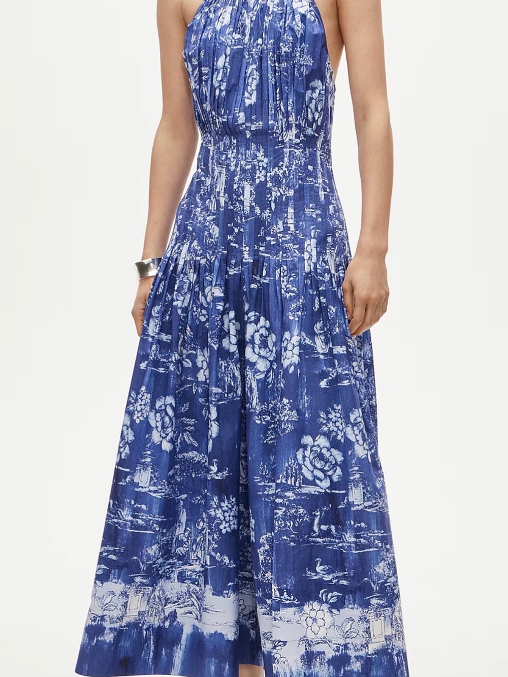 J.Crew Women’s Maxi Dress Open Back Halter Cotton Poplin Blue White Medium M NEW